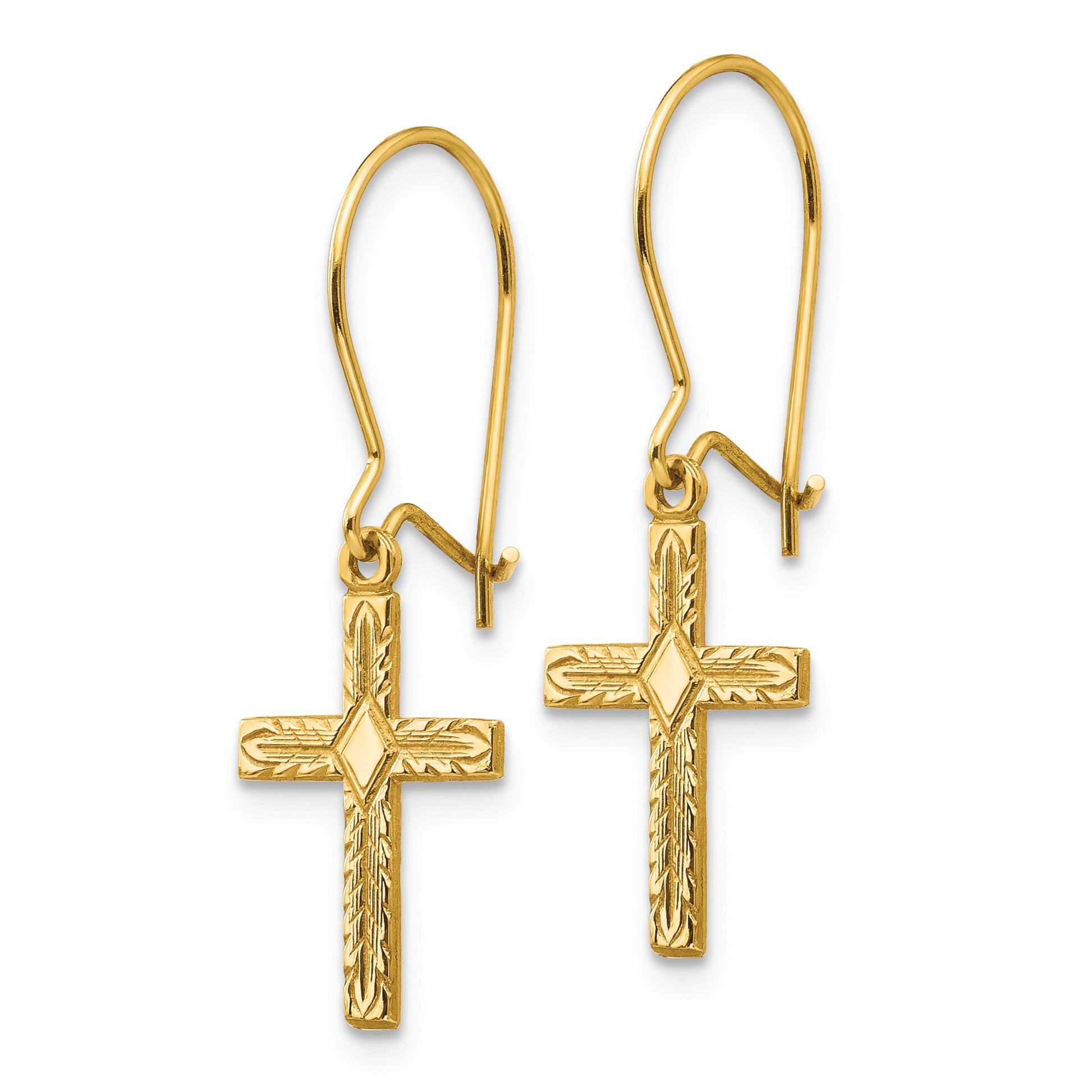 14k Polished & Satin Cross Earrings - Solomon Jewelers