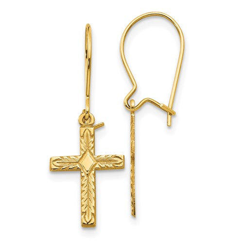 14k-polished-satin-cross-earrings-SolomonJeweler-Wichita-KS-CustomJewelry