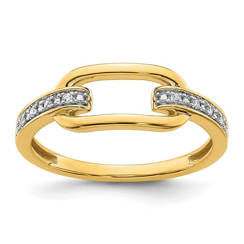 14K polished diamond link fashion ring from Solomon Jewelers featuring a sleek design and sparkling diamonds.