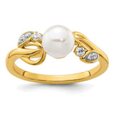 14K polished gold fashion ring with diamonds and pearls, featuring a elegant design from Solomon Jewelers.