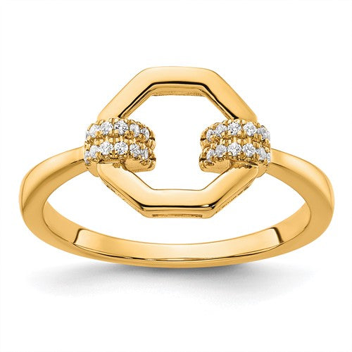 14K polished diamond octagon fashion ring from Solomon Jewelers, showcasing a sleek gold band with a central octagon-shaped diamond.