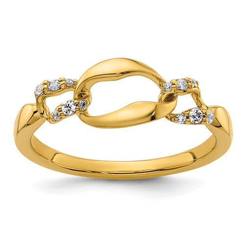 14K polished diamond wavy oval fashion ring, elegant jewelry piece showcasing a smooth gold finish and sparkling diamonds.