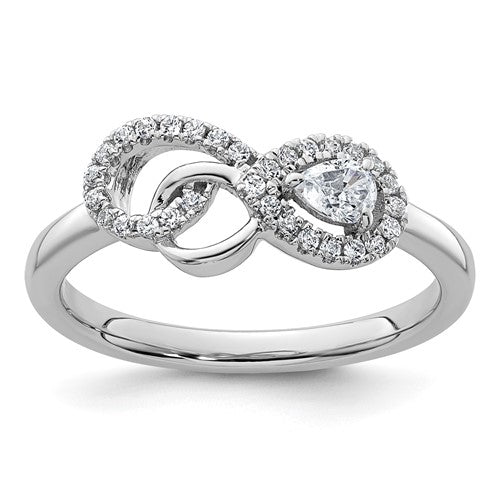 14K white gold polished diamond infinity ring with sparkling diamonds, elegant jewelry piece from Solomon Jewelers.