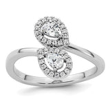 14K white gold diamond pear bypass ring with polished finish, featuring sparkling diamonds in a jewelry ring design.