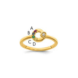 14k gold diamond heart and four birthstone mother's circle ring by Solomon Jewelers, featuring a semi-mount design with intricate details.