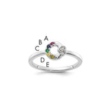 14k white gold heart-shaped ring with five birthstones in a circle, designed as a semi-mount by Solomon Jewelers.
