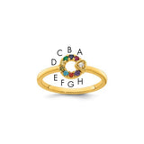 14k gold diamond heart and 8 birthstone mother's circle ring by Solomon Jewelers, featuring a semi-mount design with intricate details.