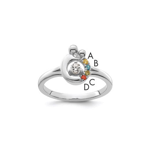 14k white gold diamond and birthstone mother and child ring semi-mount by Solomon Jewelers, showcasing detailed craftsmanship.