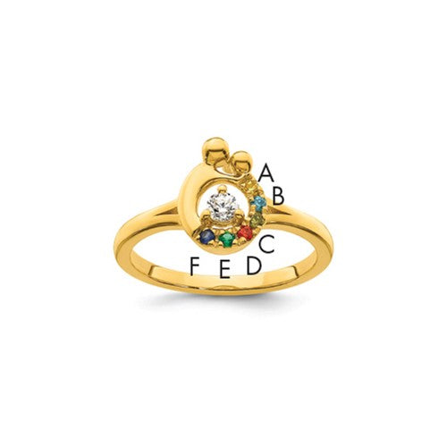 14k gold mother and child ring with six birthstones and diamond accents, semi-mount design by Solomon Jewelers.
