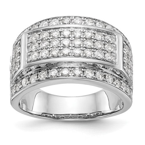 14K white gold men's diamond band ring featuring sparkling diamonds, crafted by Solomon Jewelers.