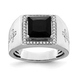 14k white gold men's ring with black onyx and diamond cross design, Solomon Jewelers jewelry ring.