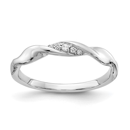 14k white gold diamond fancy twist ring, showcasing sparkling diamonds and intricate design, from Solomon Jewelers.