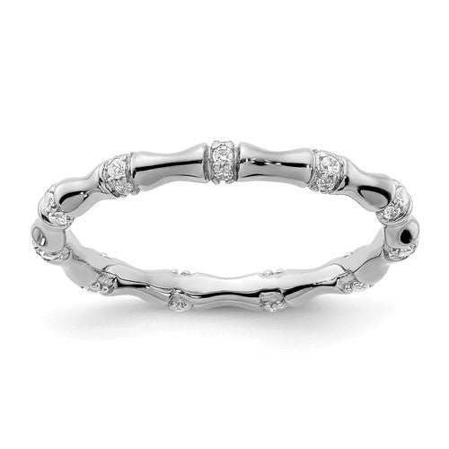 14k white gold diamond fancy bamboo ring with intricate design, featuring sparkling diamonds and detailed craftsmanship from Solomon Jewelers.