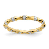 14k gold diamond fancy bamboo ring featuring intricate design, crafted by Solomon Jewelers, showcased on a neutral background.
