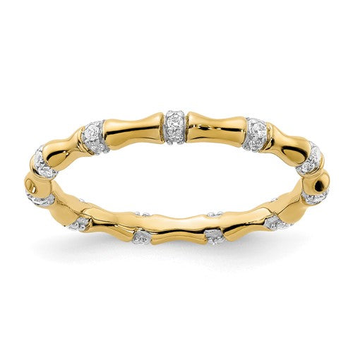 14k gold diamond fancy bamboo ring featuring intricate design, crafted by Solomon Jewelers, showcased on a neutral background.
