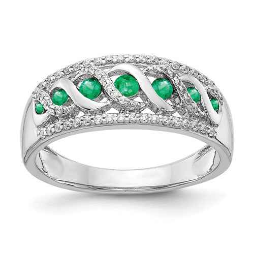 14k-white-gold-diamond-and-emerald-fancy-twist-ring-SolomonJeweler-Wichita-KS-CustomJewelry