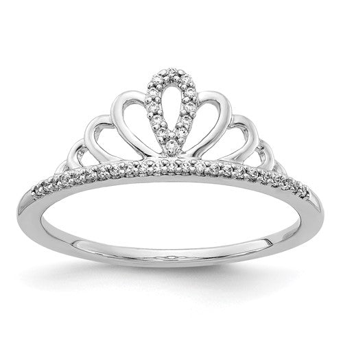 14k white gold diamond tiara ring with sparkling diamonds, elegant jewelry ring designed by Solomon Jewelers.