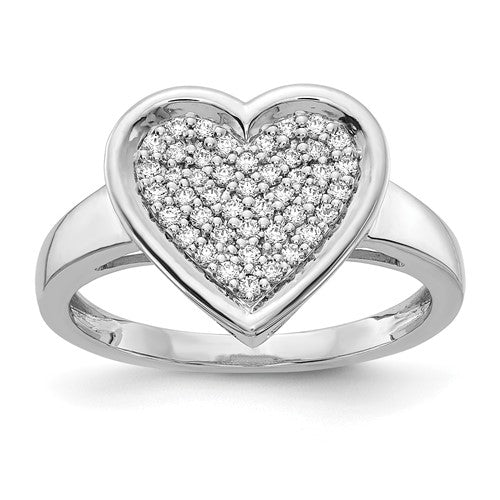 14k white gold diamond fancy heart ring with intricate design, crafted by Solomon Jewelers, jewelry ring with sparkling diamonds.