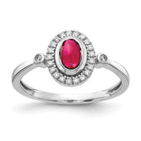 14k white gold diamond and oval cabochon ruby halo ring with sparkling diamonds and vibrant ruby centerpiece.