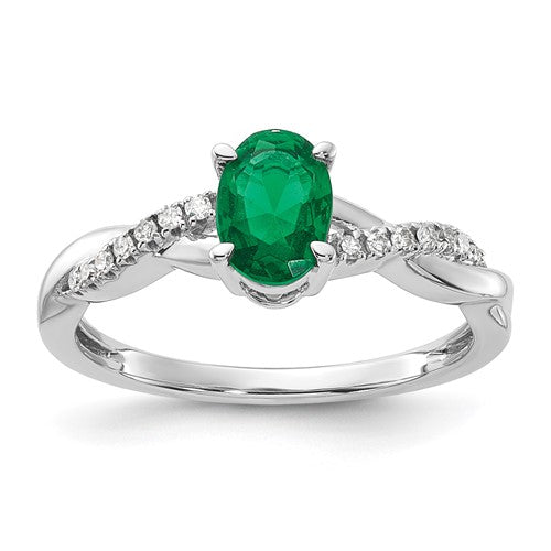 14k-white-gold-oval-created-emerald-and-diamond-ring-SolomonJeweler-Wichita-KS-CustomJewelry