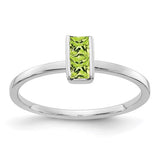 14k white gold peridot ring with a vibrant green gemstone, Solomon Jewelers jewelry ring, detailed close-up image