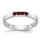 14k white gold garnet ring with four stones, elegant jewelry band showcasing vibrant red garnets and fine craftsmanship.