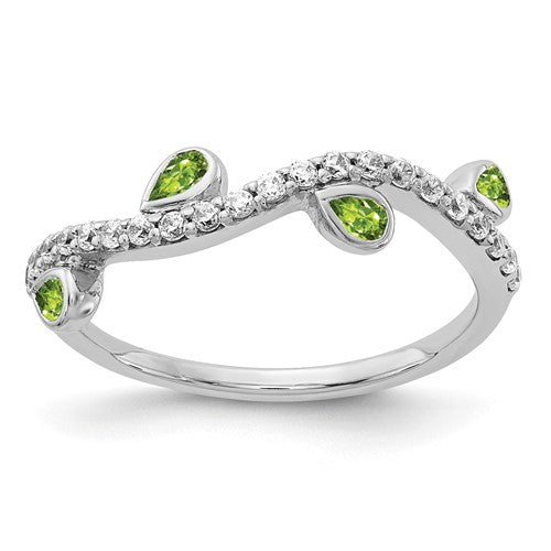 14k-white-gold-diamond-and-pear-peridot-curved-ring-SolomonJeweler-Wichita-KS-CustomJewelry