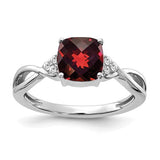 14K white gold checkerboard garnet and diamond ring, elegant jewelry piece with intricate design and sparkling gemstones.