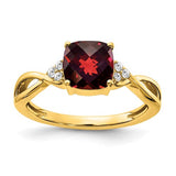 14k gold checkerboard garnet and diamond ring with intricate design, featuring sparkling gemstones and a polished band.