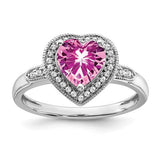 14k white gold heart-shaped pink sapphire and diamond halo ring, Solomon Jewelers jewelry, elegant and sparkling design