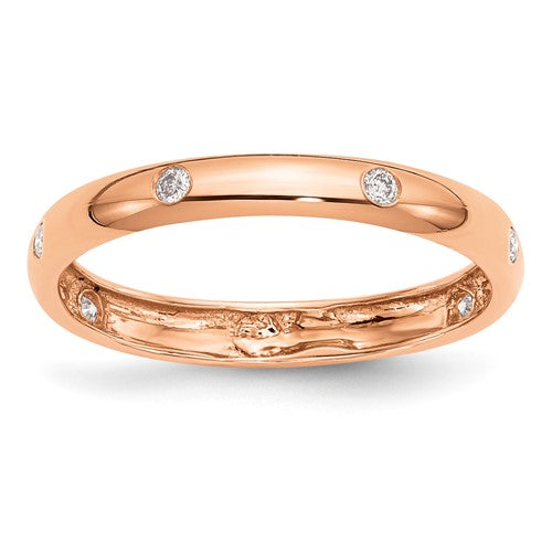 14k rose gold diamond ring with six sparkling stones, elegant jewelry band featuring Solomon Jewelers craftsmanship.