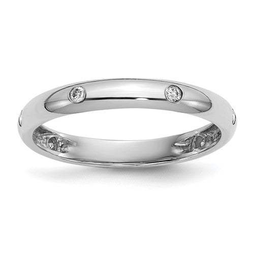 14k white gold diamond ring with six sparkling stones, elegant jewelry band from Solomon Jewelers.