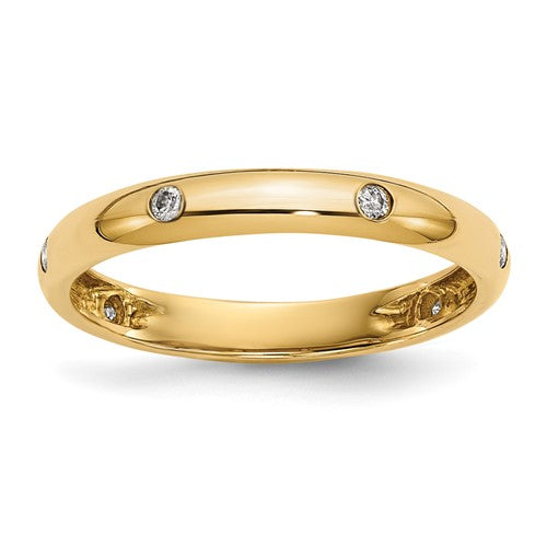 14k gold 6-stone diamond band ring from Solomon Jewelers showcasing sparkling diamonds and a sleek gold band design.