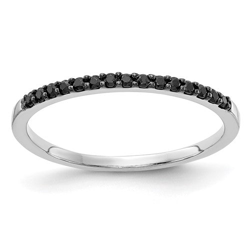 14k white gold black diamond ring with a sleek band design, showcasing sparkling black diamonds set in Solomon Jewelers jewelry.