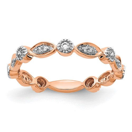 14k rose gold diamond fancy band ring by Solomon Jewelers featuring intricate design and sparkling diamonds.