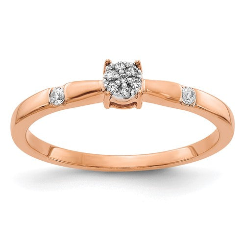 14k rose gold diamond cluster ring featuring sparkling diamonds set in an elegant design.
