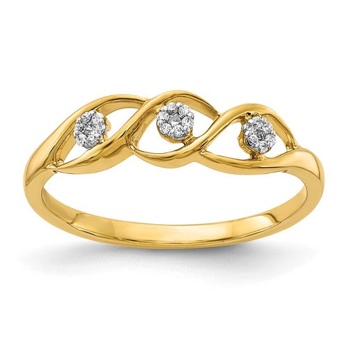 14k gold polished diamond wave ring featuring a sleek, flowing design, perfect for elegant jewelry collection.