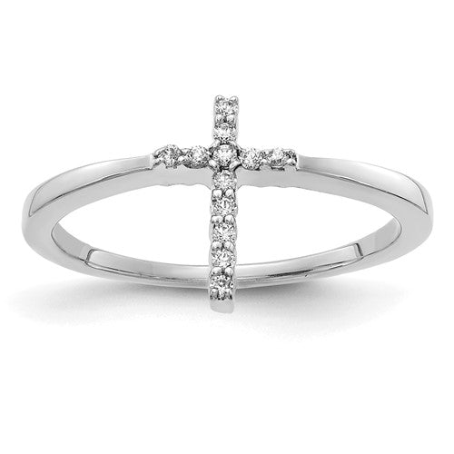 14k white gold diamond cross ring featuring sparkling diamonds, elegant jewelry piece from Solomon Jewelers.