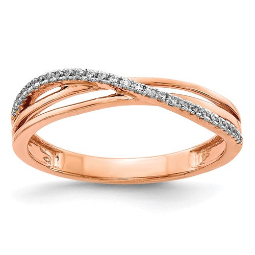 14k rose gold diamond ring featuring a sparkling diamond centerpiece, elegant jewelry piece from Solomon Jewelers.