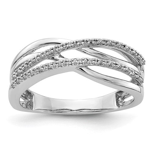 14k white gold polished diamond ring, elegant jewelry with a sparkling central diamond, from Solomon Jewelers.