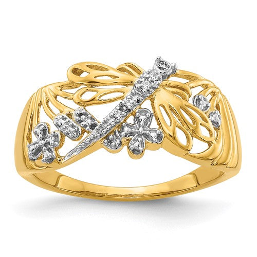 14k rhodium diamond dragonfly ring from Solomon Jewelers, featuring a detailed dragonfly design with sparkling diamonds.