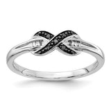 14k white gold black and white diamond X-ring, featuring a sleek cross design with sparkling gemstones, from Solomon Jewelers.