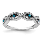 14k white gold twist ring with white and blue diamonds from Solomon Jewelers, showcasing elegant jewelry design.