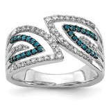 14k white gold diamond ring with blue and white fancy diamonds, elegant jewelry piece with intricate design.