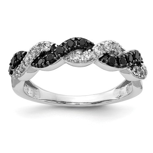 14k white gold ring featuring black and white diamonds in a twist design, from Solomon Jewelers.