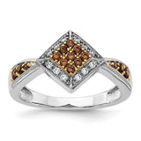 14k white and yellow rhodium diamond ring featuring white and champagne diamonds, crafted by Solomon Jewelers.