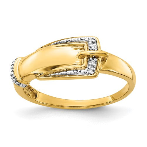 14k rhodium-plated diamond buckle ring from Solomon Jewelers, showcasing a sleek design with sparkling diamonds.