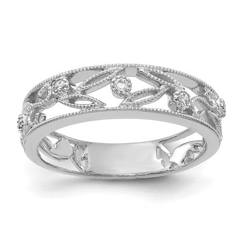 14k white gold flower vine design diamond ring with intricate floral pattern and sparkling diamonds, elegant jewelry accessory.
