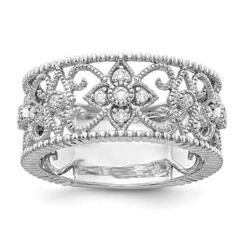 14k white gold diamond vintage ring with intricate design, featuring sparkling diamonds, from Solomon Jewelers.