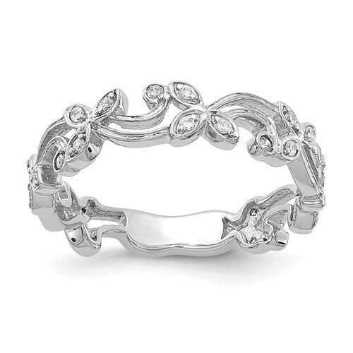 14k white gold diamond floral ring featuring a delicate floral design, crafted by Solomon Jewelers.